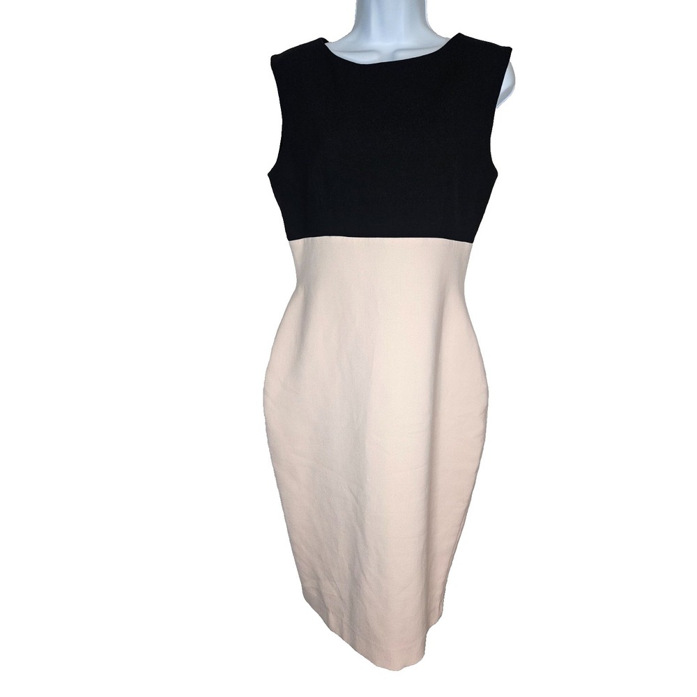 ZARA Woman Colorblock Sheath Midi Dress Black‎ Nude Sleeveless Size L Classic